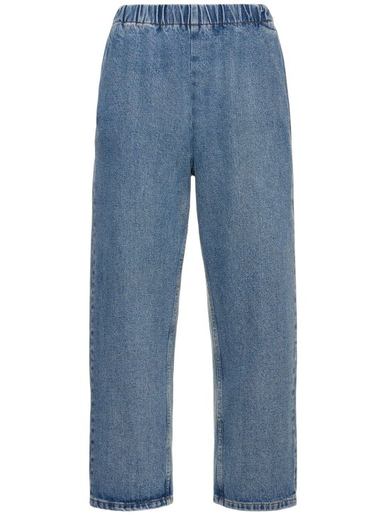 MM6 Maison Margiela: Elastic waistband cotton denim jeans - Blue - women_0 | Luisa Via Roma