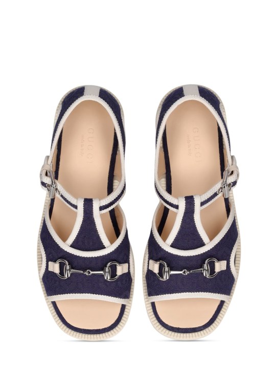 Gucci: Sandales en coton mélangé - Blanc/Bleu Marine - kids-girls_1 | Luisa Via Roma