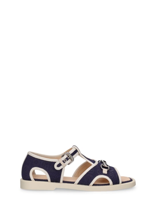 Gucci: Cotton blend sandals - White/Navy - kids-girls_0 | Luisa Via Roma