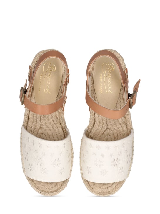 Bonpoint: Leather & cotton sandals - Ecru - kids-girls_1 | Luisa Via Roma