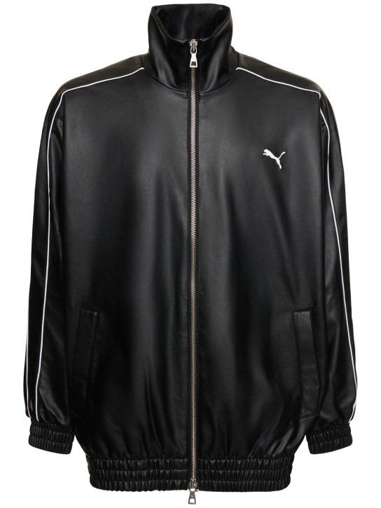 PUMA: T7 faux leather track jacket - Black - men_0 | Luisa Via Roma
