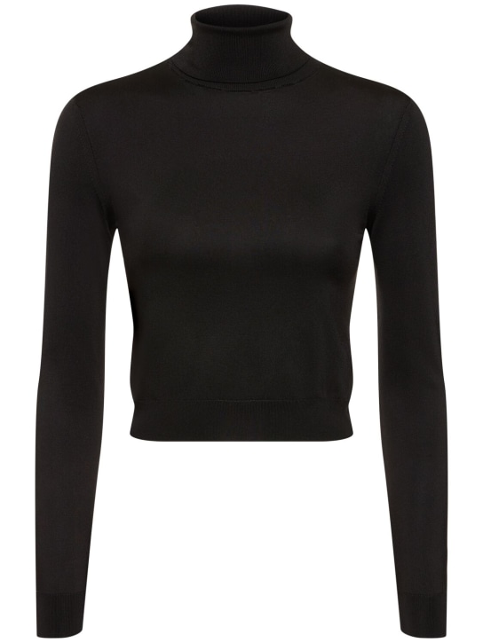 Ralph Lauren Collection: 长袖短款真丝针织上衣 - 黑色 - women_0 | Luisa Via Roma