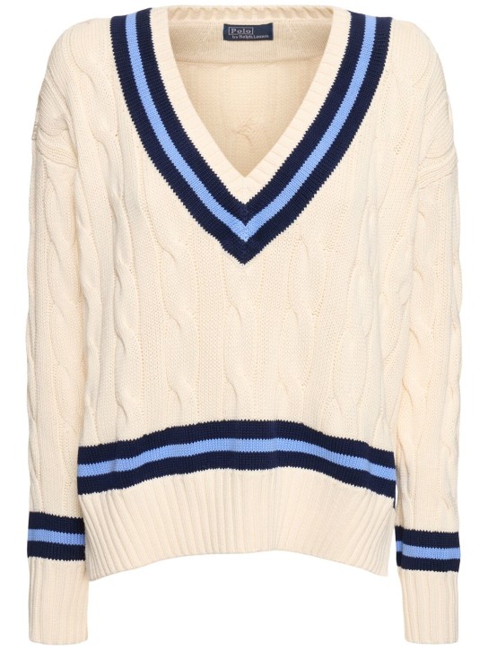 Polo Ralph Lauren: Suéter con cuello en v - Blanco - women_0 | Luisa Via Roma
