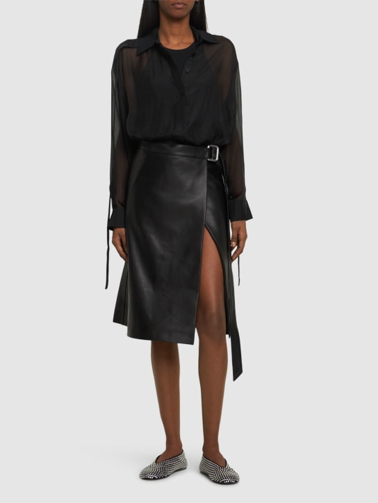 AMI Paris: Belted leather midi skirt - Black - women_1 | Luisa Via Roma