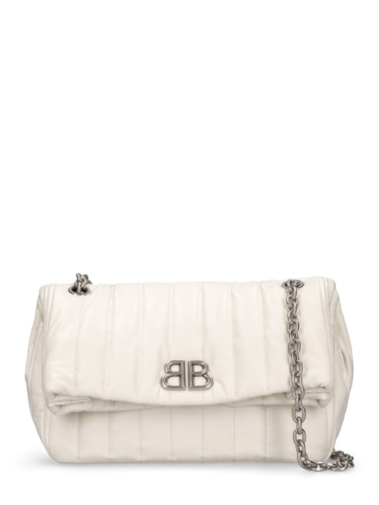 Balenciaga: Small Monaco quilted leather chain bag - Off White - women_0 | Luisa Via Roma