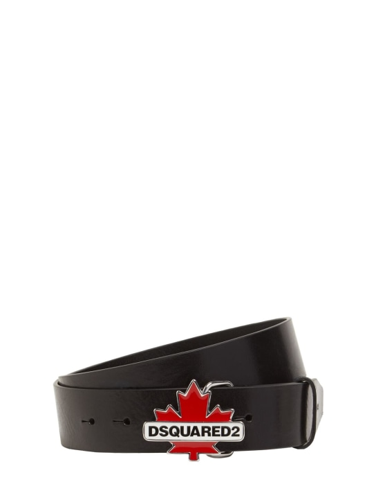Dsquared2: Logo leather belt - Black - men_0 | Luisa Via Roma