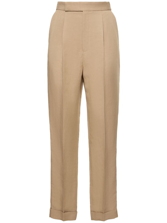 Ralph Lauren Collection: Pantalon droit en lin mélangé - Beige Foncé - women_0 | Luisa Via Roma