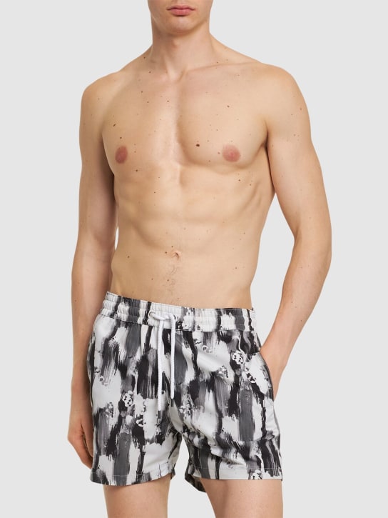 FRESCOBOL CARIOCA: Seascape printed tech swim shorts - Black - men_1 | Luisa Via Roma