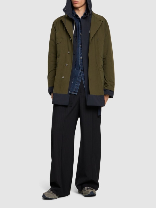 Sacai: Reversible ripstop coat - Khaki/Navy - men_1 | Luisa Via Roma