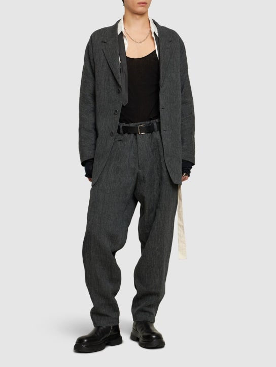 Yohji Yamamoto: G-coin pocket slim linen pants - Grey - men_1 | Luisa Via Roma