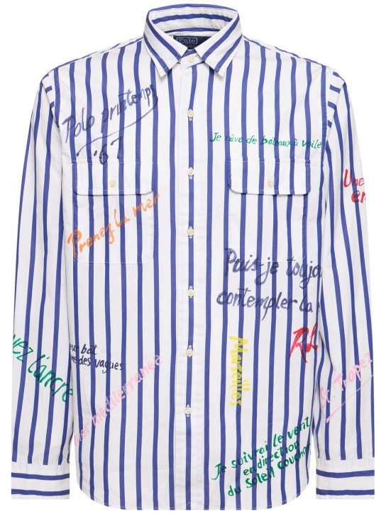 Polo Ralph Lauren: Chemise en popeline à rayures - Bleu/Blanc - men_0 | Luisa Via Roma