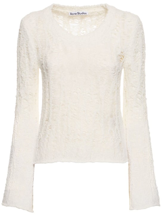 Acne Studios: Cotton blend openwork crop sweater - White - women_0 | Luisa Via Roma