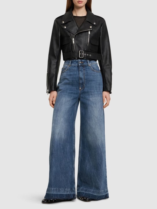 Stella McCartney: Belted faux leather cropped biker jacket - Black - women_1 | Luisa Via Roma