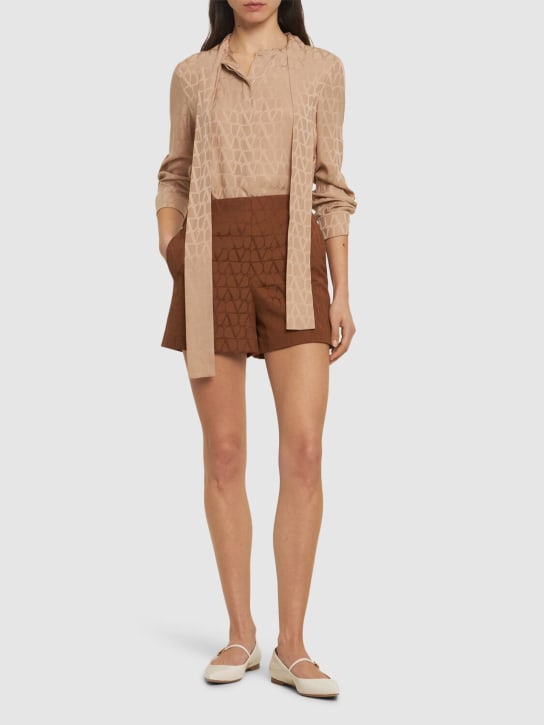 Valentino: Logo cotton blend jacquard shorts - Brown - women_1 | Luisa Via Roma