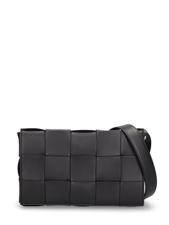 Bottega Veneta: Medium Cassette leather crossbody bag - Black - women_0 | Luisa Via Roma