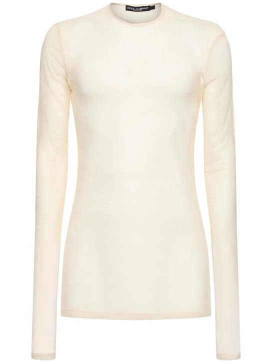 Dolce&Gabbana: T-shirt à manches longues en tulle - Blanc - men_0 | Luisa Via Roma