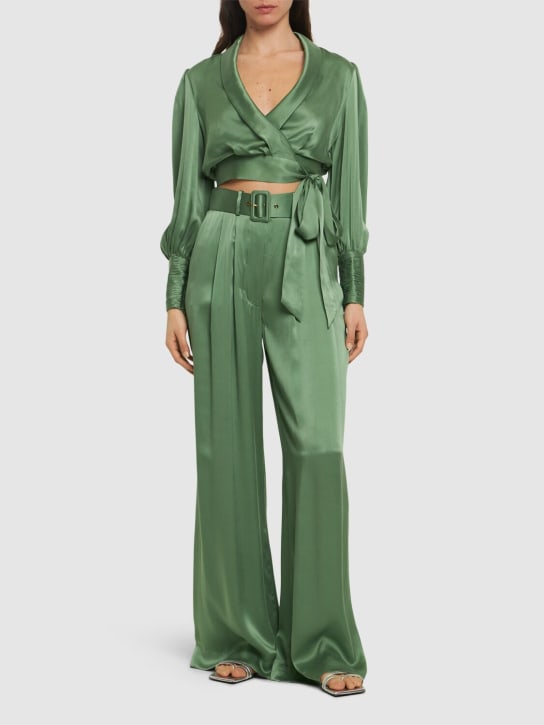 Zimmermann: Silk wraparound blouse - Green - women_1 | Luisa Via Roma