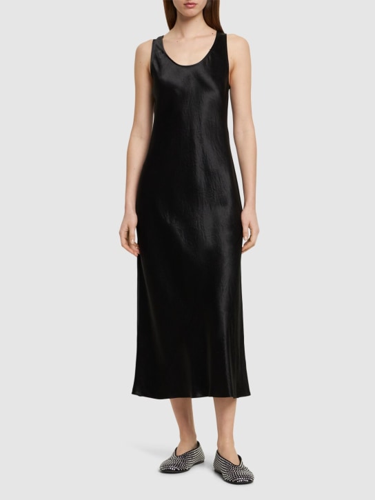 Max Mara: Talete sleeveless satin midi dress - Black - women_1 | Luisa Via Roma