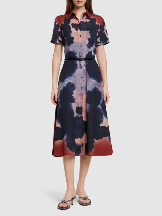 ALTUZARRA: Kiera printed short sleeve midi dress - Multicolor - women_1 | Luisa Via Roma
