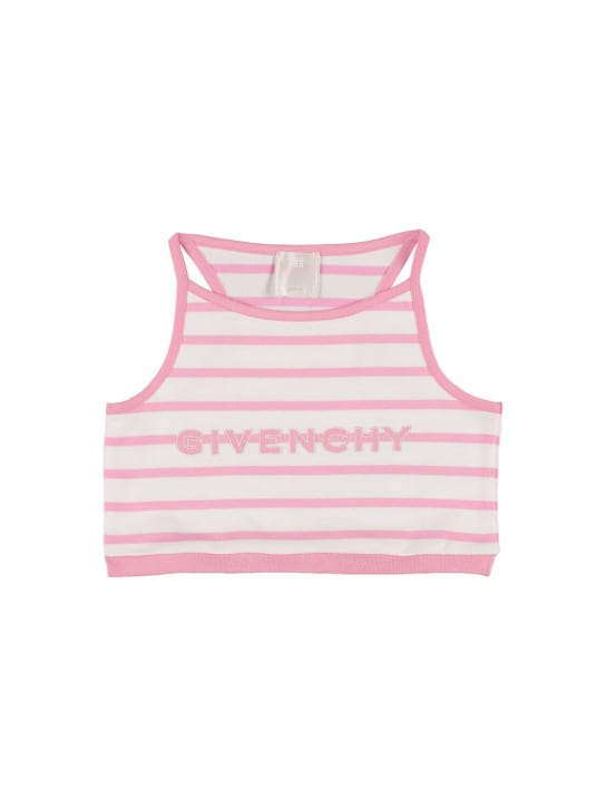 Givenchy: Débardeur en jersey de coton à rayures - Blanc/Rose - kids-girls_0 | Luisa Via Roma