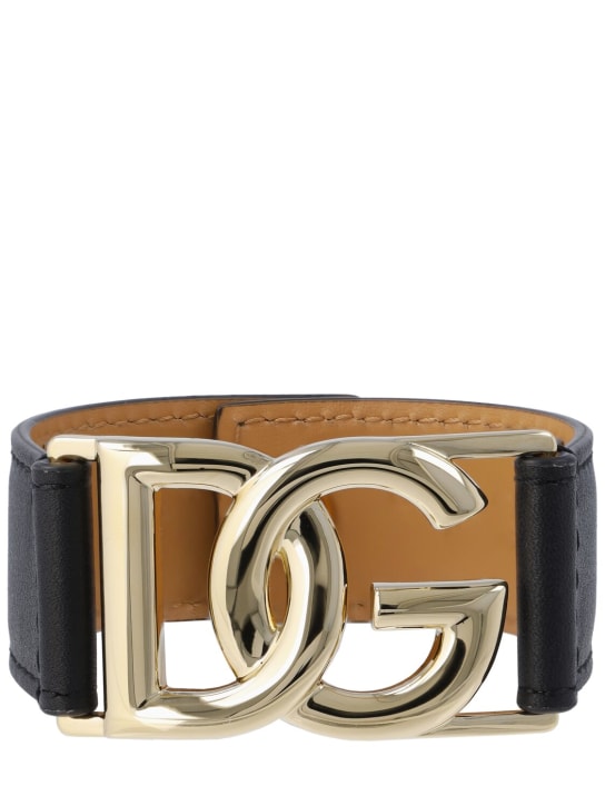 Dolce&Gabbana: DG 로고 가죽 벨트 팔찌 - 블랙/골드 - men_0 | Luisa Via Roma