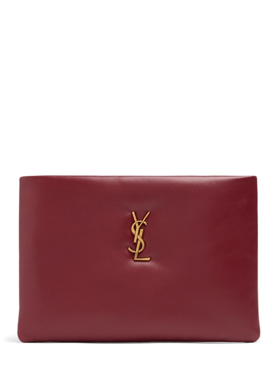 Saint Laurent: Small Calypso leather pillow pouch - Rouge Merlot - women_0 | Luisa Via Roma
