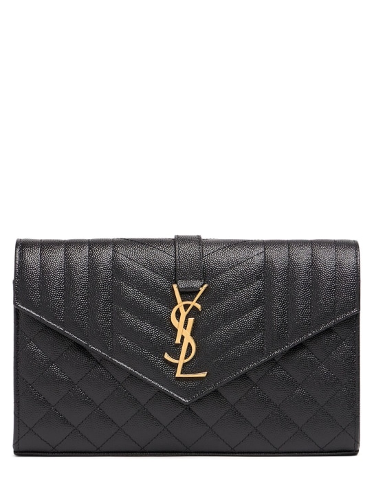 Saint Laurent: Monogram quilted leather chain wallet - Black - women_0 | Luisa Via Roma