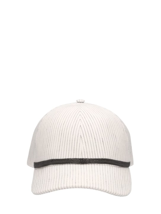 Brunello Cucinelli: Embellished linen blend baseball cap - White/Brown - women_0 | Luisa Via Roma