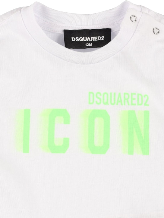 Dsquared2: T-shirt en jersey de coton imprimé logo - Blanc/Vert - kids-boys_1 | Luisa Via Roma