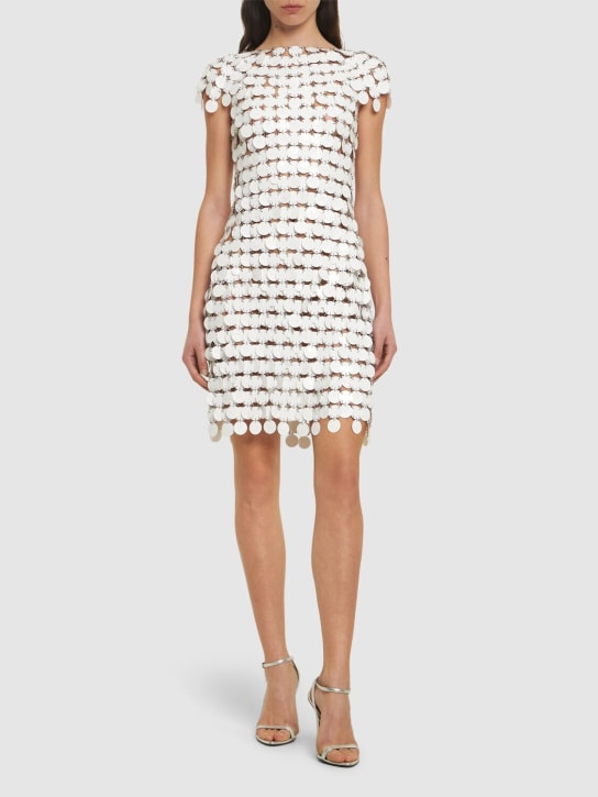 Rabanne: Round sequined mesh mini dress - White - women_1 | Luisa Via Roma