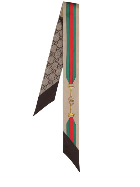 Gucci: Interlocking G web print silk neck bow - Brown/Multi - women_0 | Luisa Via Roma