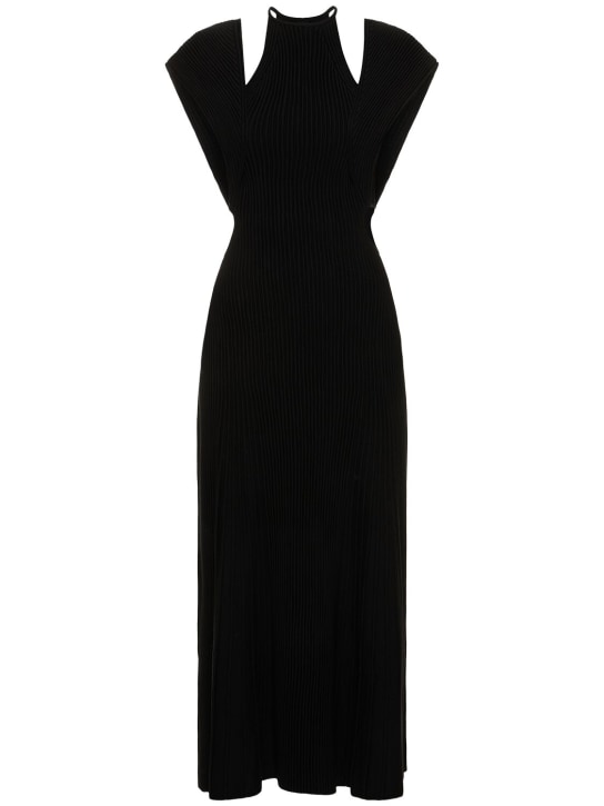 Chloé: Wool rib knit cut out long dress - Black - women_0 | Luisa Via Roma