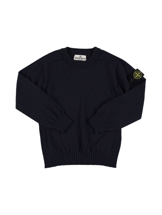 Stone Island: Cotton & nylon knit sweater - Navy - kids-boys_0 | Luisa Via Roma