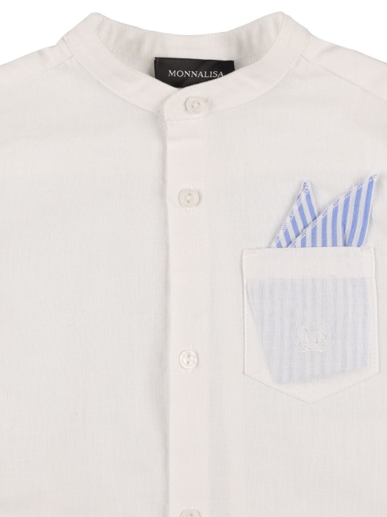 Monnalisa: Cotton blend shirt & shorts - White/Blue - kids-boys_1 | Luisa Via Roma