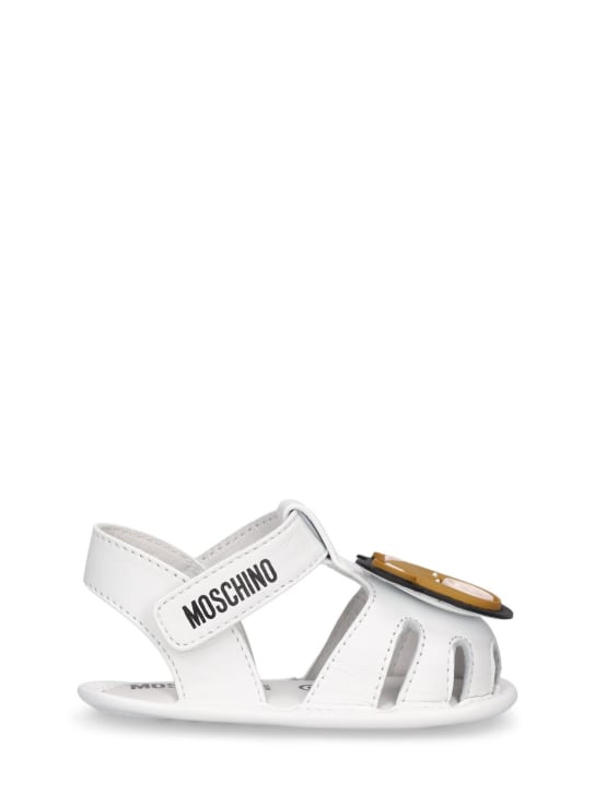 Moschino: Teddy patch leather strap sandals - White - kids-girls_0 | Luisa Via Roma