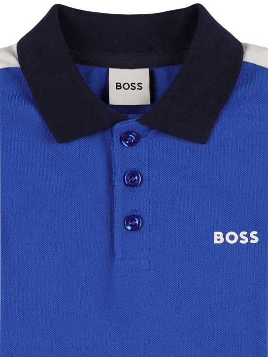Boss: Cotton piqué polo shirt & shorts - Blue/Navy - kids-boys_1 | Luisa Via Roma