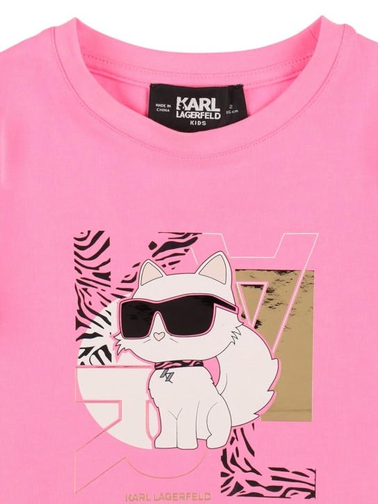 Karl Lagerfeld: Camiseta de algodón jersey acanalado - Fucsia - kids-girls_1 | Luisa Via Roma