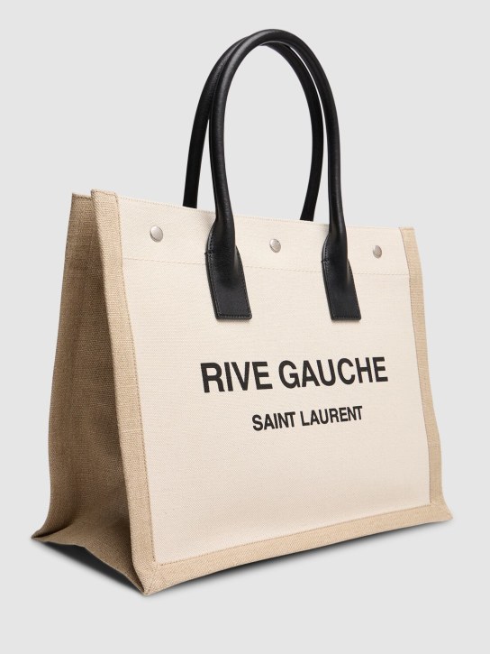 Saint Laurent: Small Rive Gauche linen tote bag - Greggio/Na - women_1 | Luisa Via Roma