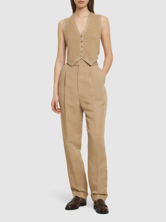 Ralph Lauren Collection: Linen blend straight pants - Dark Beige - women_1 | Luisa Via Roma