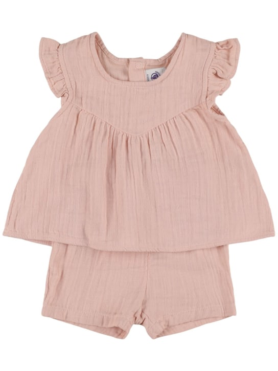 Petit Bateau: Cotton top & shorts - Pink - kids-girls_0 | Luisa Via Roma