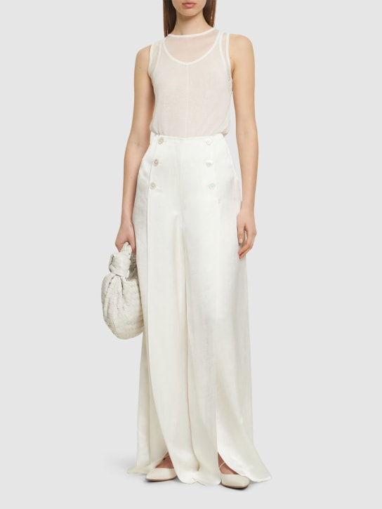 Ralph Lauren Collection: Linen blend split wide pants - Ivory - women_1 | Luisa Via Roma