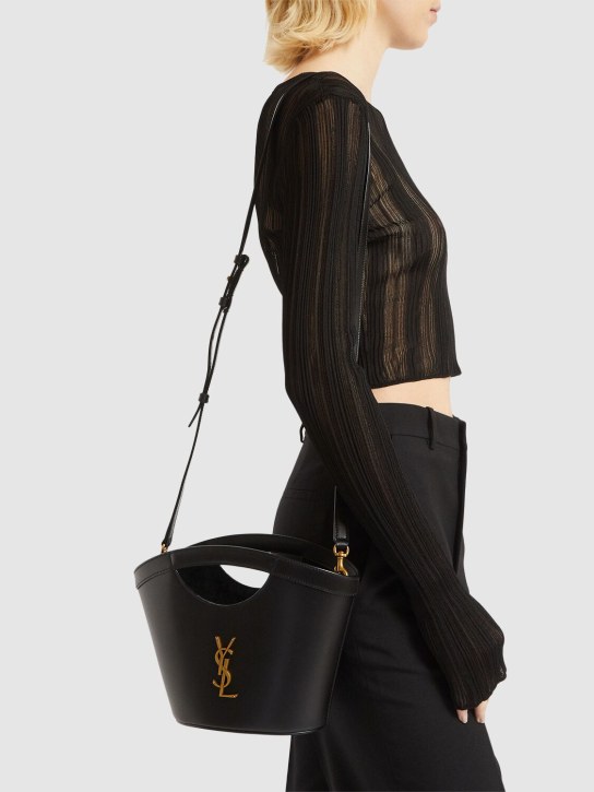 Saint Laurent: Mini leather shopping bag - Black - women_1 | Luisa Via Roma