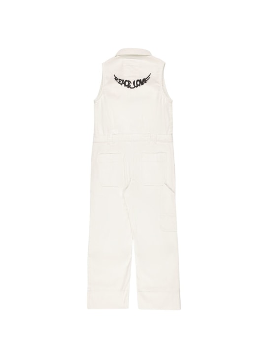 Zadig&Voltaire: Printed cotton denim jumpsuit - White - kids-girls_1 | Luisa Via Roma
