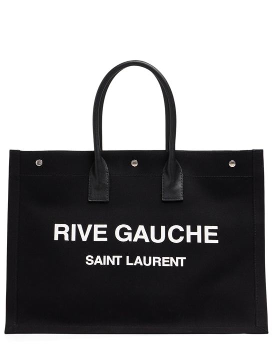 Saint Laurent: Rive Gauche printed canvas tote - Noir - women_0 | Luisa Via Roma