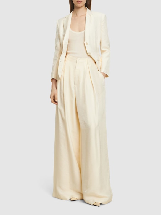 Ralph Lauren Collection: Glossy crepe wide pants - Butter - women_1 | Luisa Via Roma