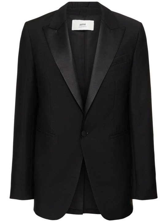 AMI Paris: Wool & mohair tuxedo blazer - Black - men_0 | Luisa Via Roma