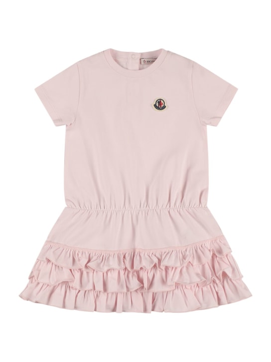 Moncler: Stretch cotton jersey blend dress - Soft Pink - kids-girls_0 | Luisa Via Roma