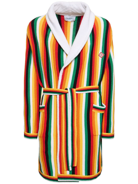 Casablanca: Striped cotton blend toweling bathrobe - Multicolor - men_0 | Luisa Via Roma