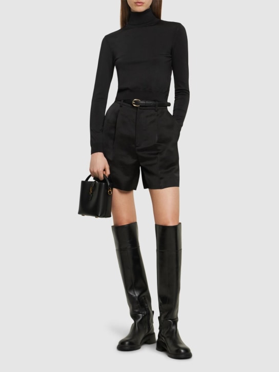 Ralph Lauren Collection: High waist linen blend shorts - Black - women_1 | Luisa Via Roma