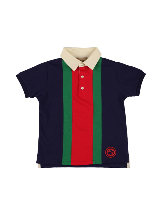 Gucci: Polo en coton épais - Bleu Marine/Multi - kids-boys_0 | Luisa Via Roma